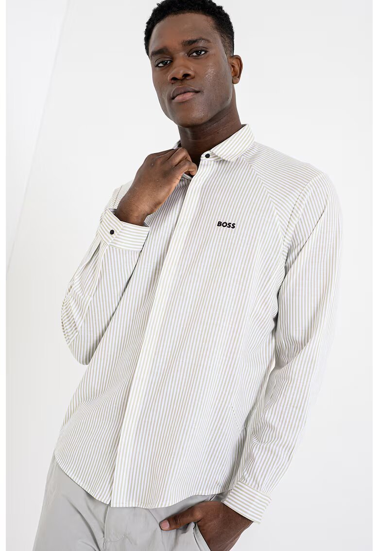 BOSS Camasa in dungi cu maneci raglan lungi - Alb/Verde fistic