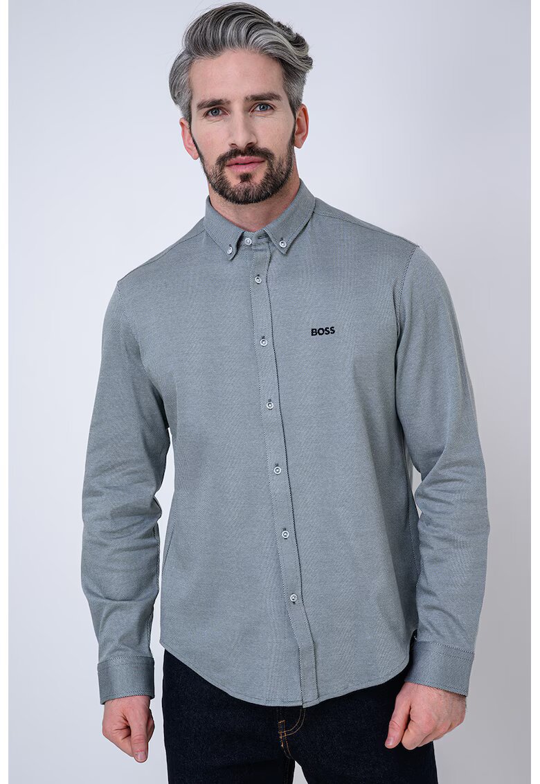 BOSS Camasa Oxford regular fit cu broderie logo - Alb/Verde sparanghel