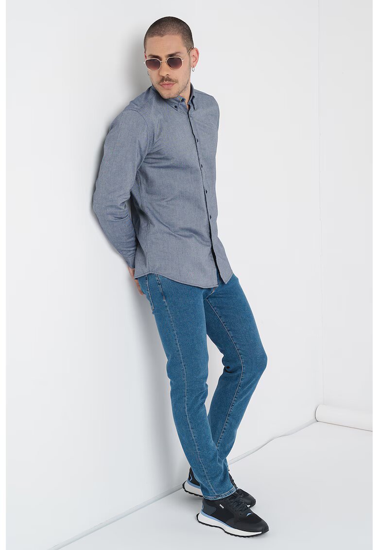 BOSS Camasa regular fit de bumbac cu guler Oxford Rickert - Albastru prafuit