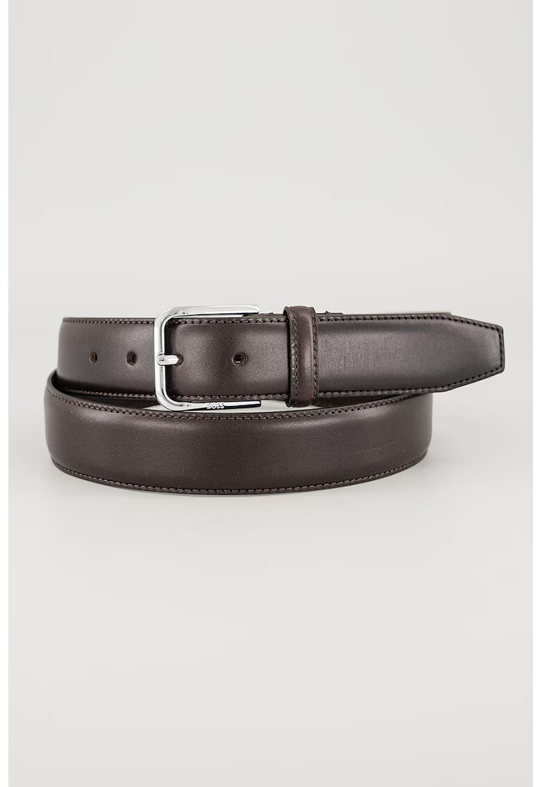 BOSS Curea din piele cu model uni - Maro inchis