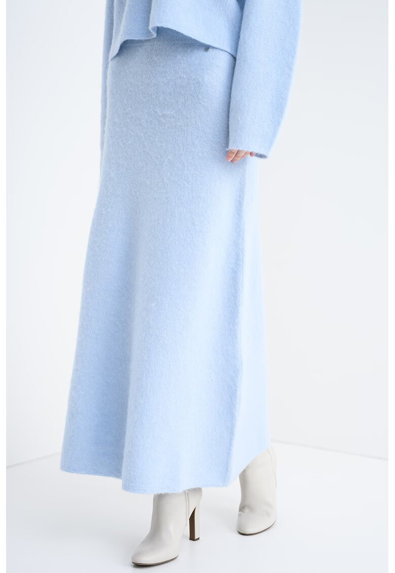 BOSS Fusta midi tricotata fin din amestec de lana si lana alpaca Fici - Albastru glaciar
