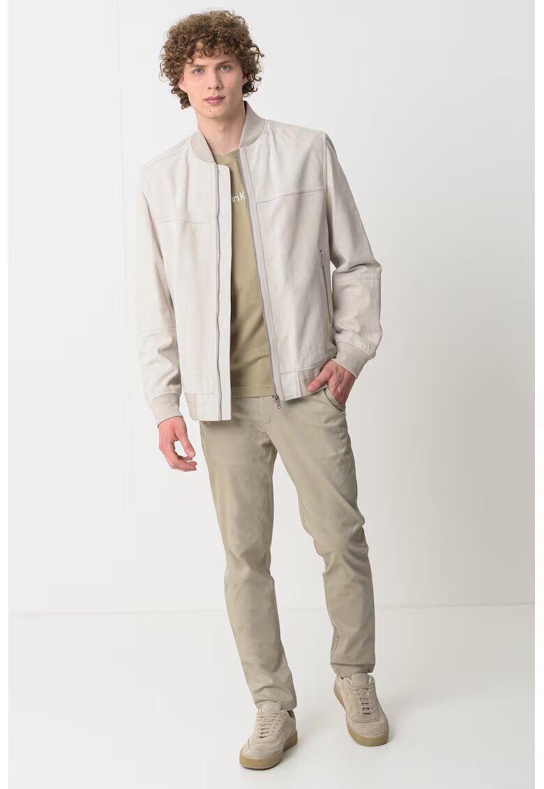 BOSS Jacheta de piele cu guler baseball Johice - Grej