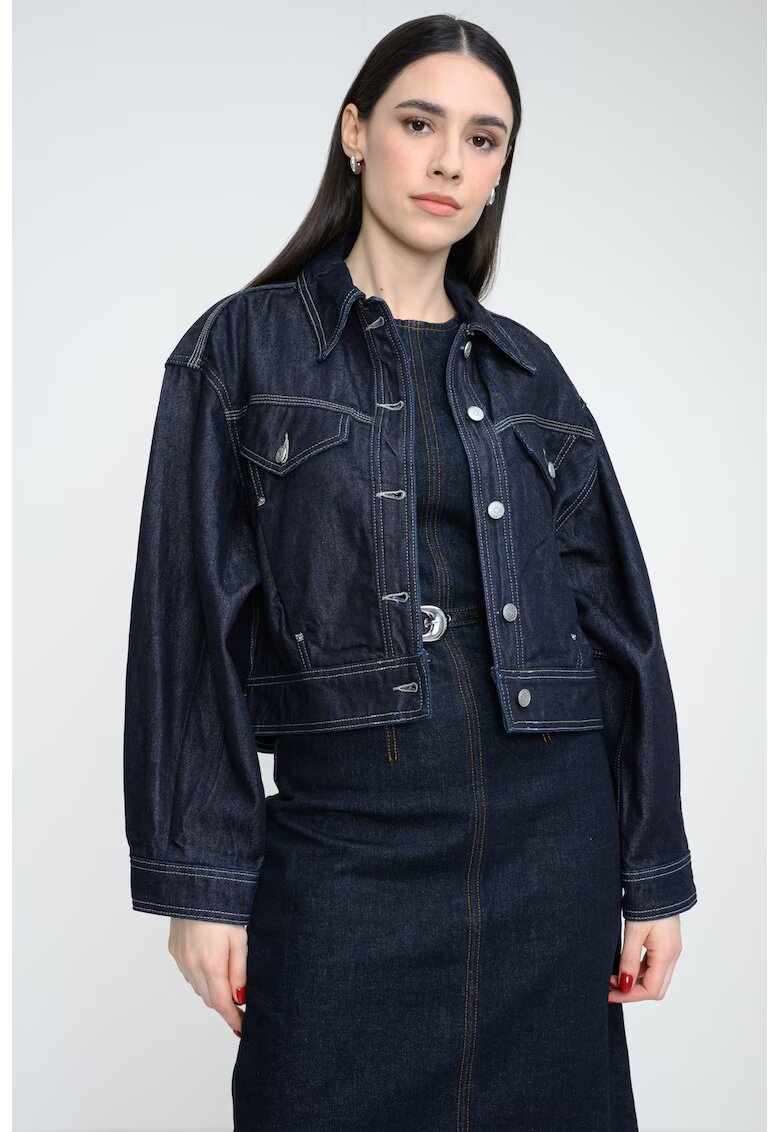 BOSS Jacheta din amestec de lyocell si denim - Bleumarin