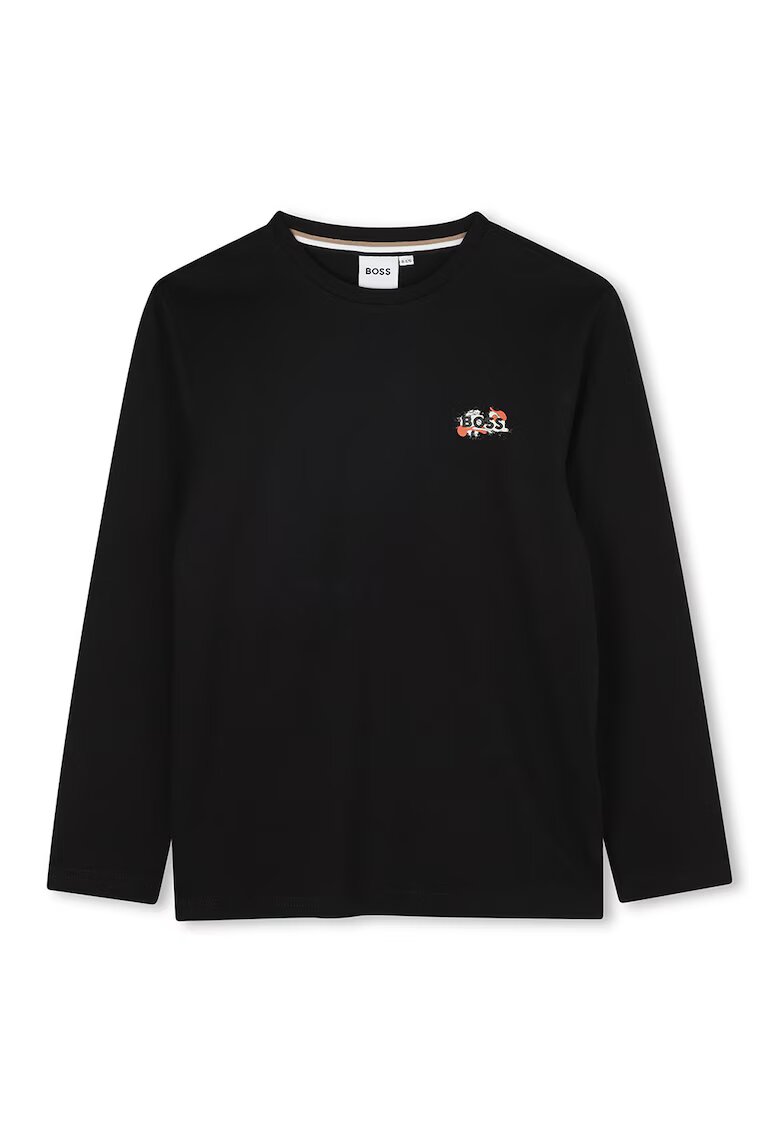 BOSS Kidswear Bluza din bumbac cu imprimeu pe piept - Negru
