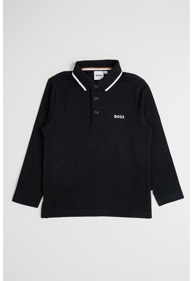 BOSS Kidswear Bluza polo cu fenta cu nasturi - Negru stins