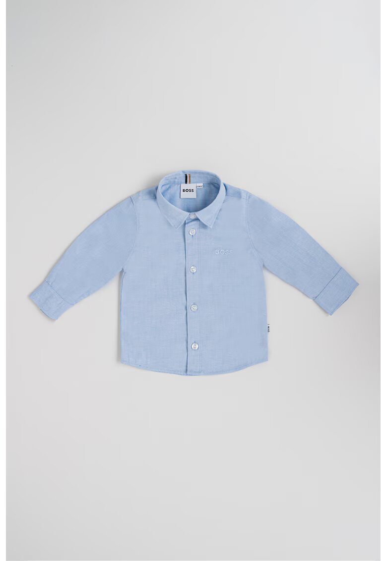 BOSS Kidswear Camasa uni cu broderie logo discreta - Albastru deschis