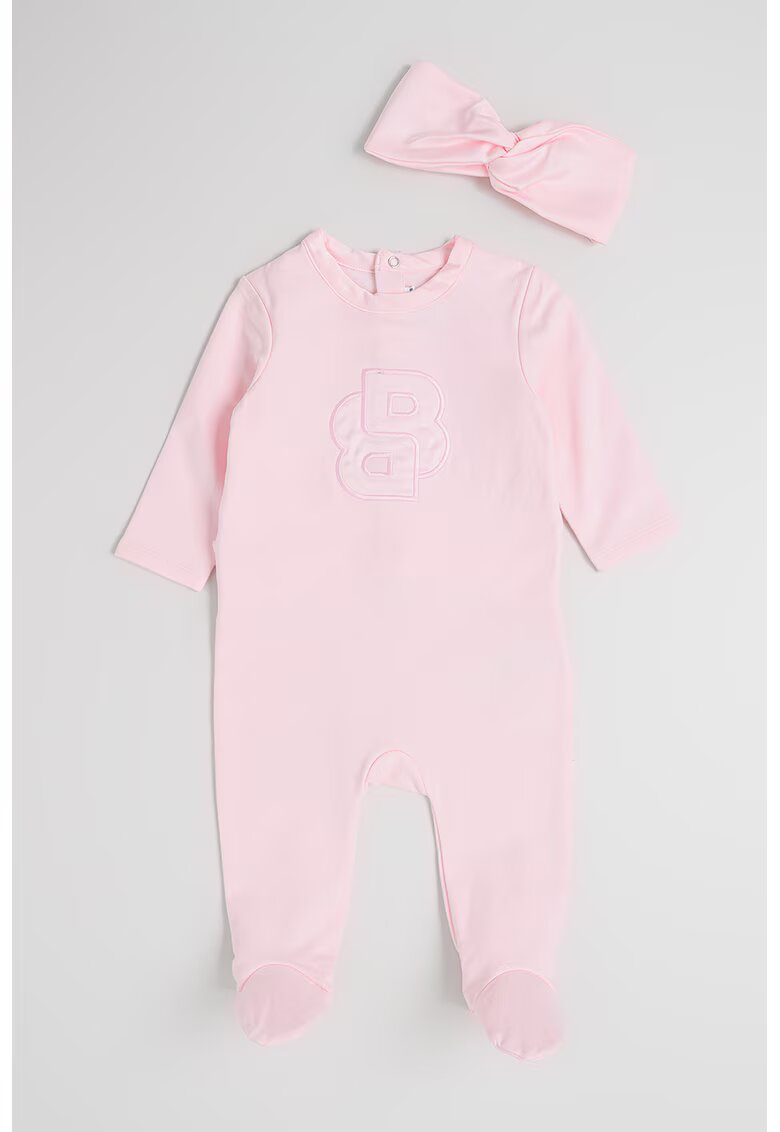 BOSS Kidswear Set de salopeta cu botosei si bentita - 2 piese - Roz pastel