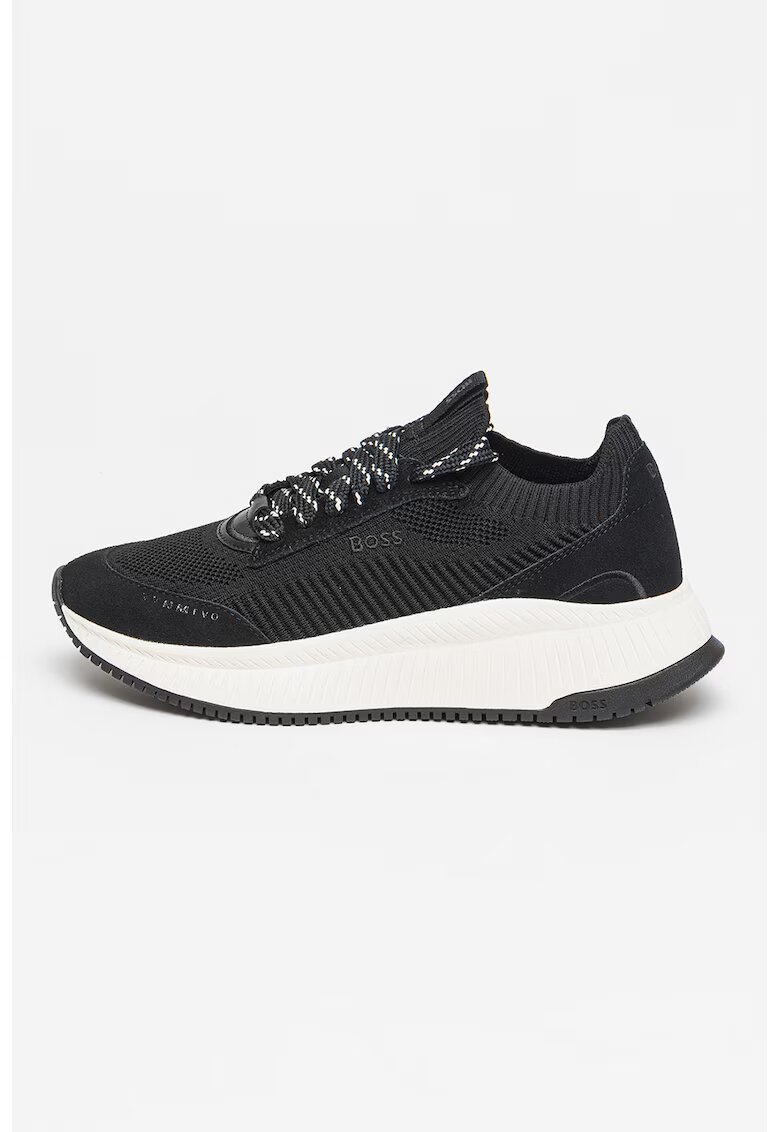 BOSS Pantofi sport slip-on cu insertii de piele intoarsa Titanium Evo - Negru/Alb murdar