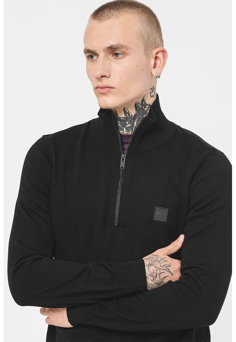 BOSS Pulover cu fenta cu fermoar si guler inalt Kanobix - Negru stins