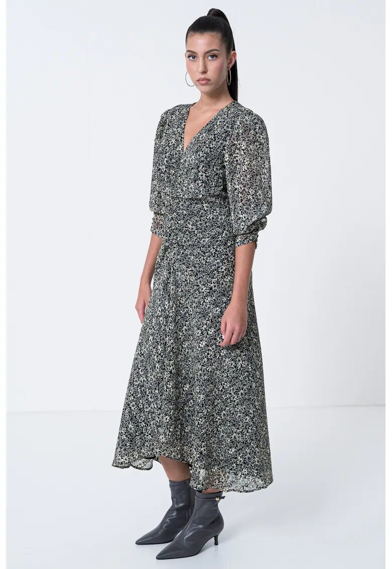 BOSS Rochie evazata cu maneci bufante - Negru/Crem