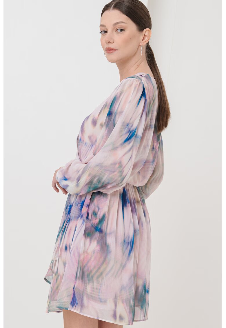 BOSS Rochie scurta cu croiala in A - model tie-dye si maneci lungi - Verde/Albastru pal