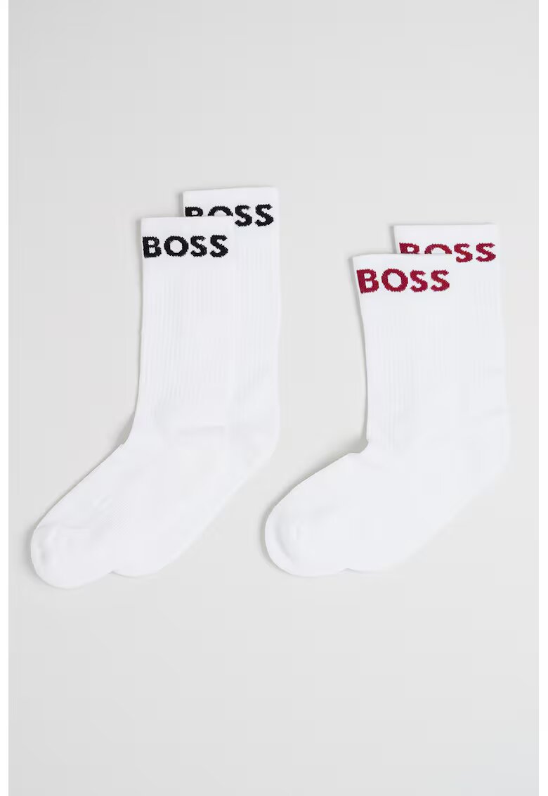 BOSS Set de sosete lungi cu imprimeu logo si striatii - 2 perechi - Alb