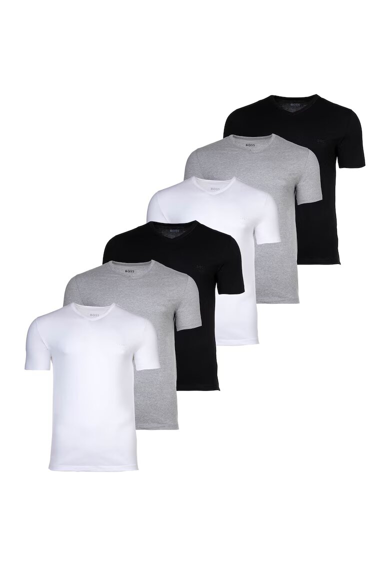BOSS Set de tricouri cu decolteu in V - 6 piese - Alb/Negru/Gri