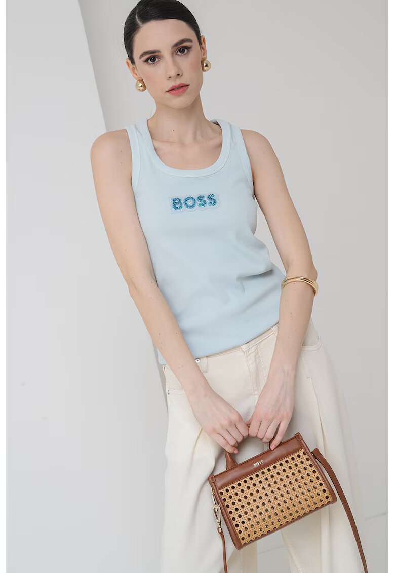 BOSS Top cu aplicatie logo - Albastru glaciar/Argintiu