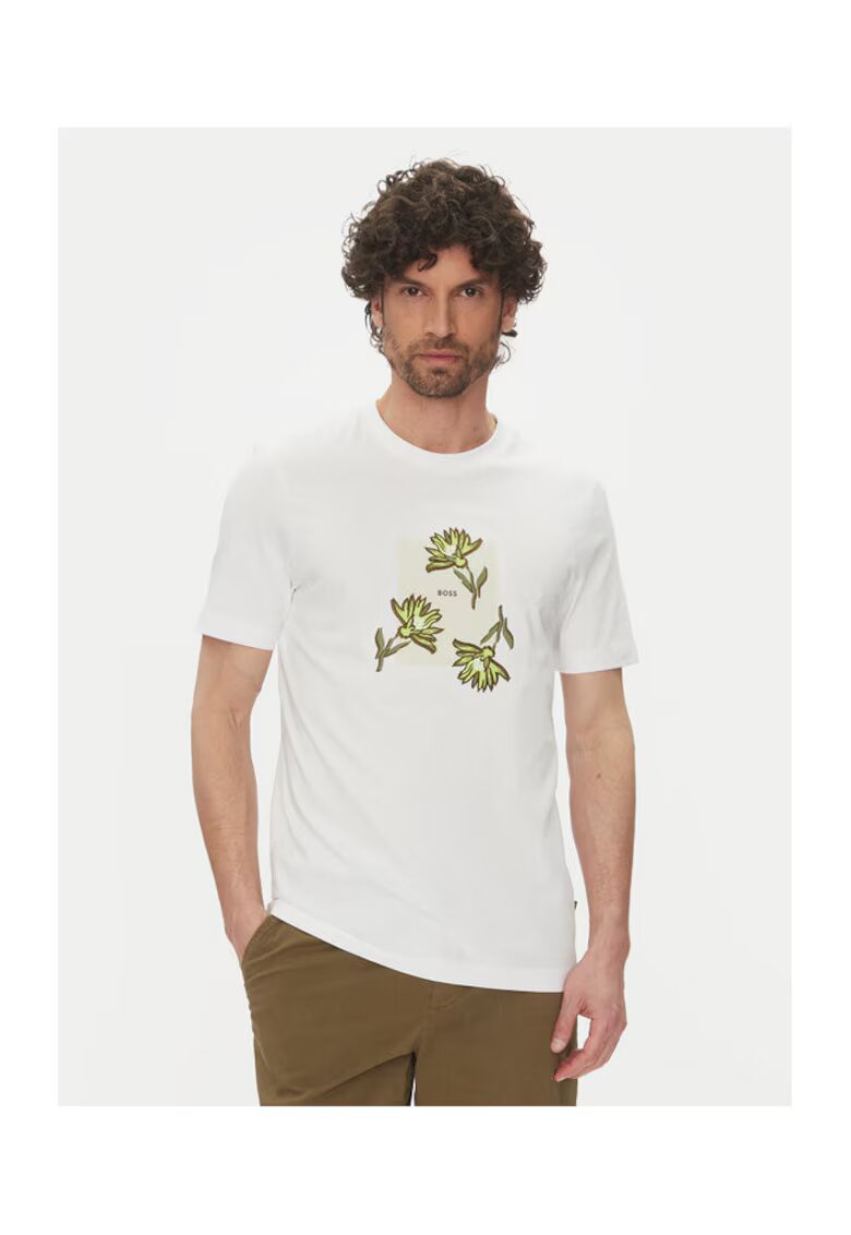 BOSS Tricou barbat alb - bumbac - imprimeu