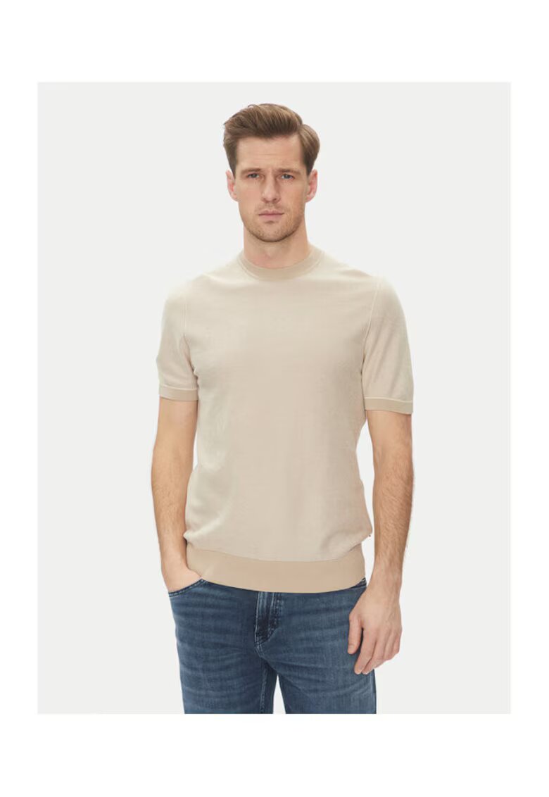 BOSS Tricou barbat bej - bumbac