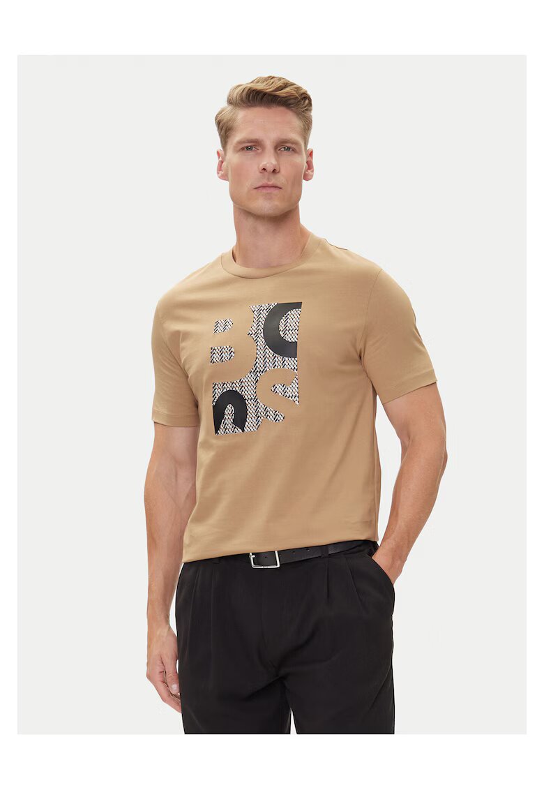 BOSS Tricou barbat bej nisipiu - bumbac