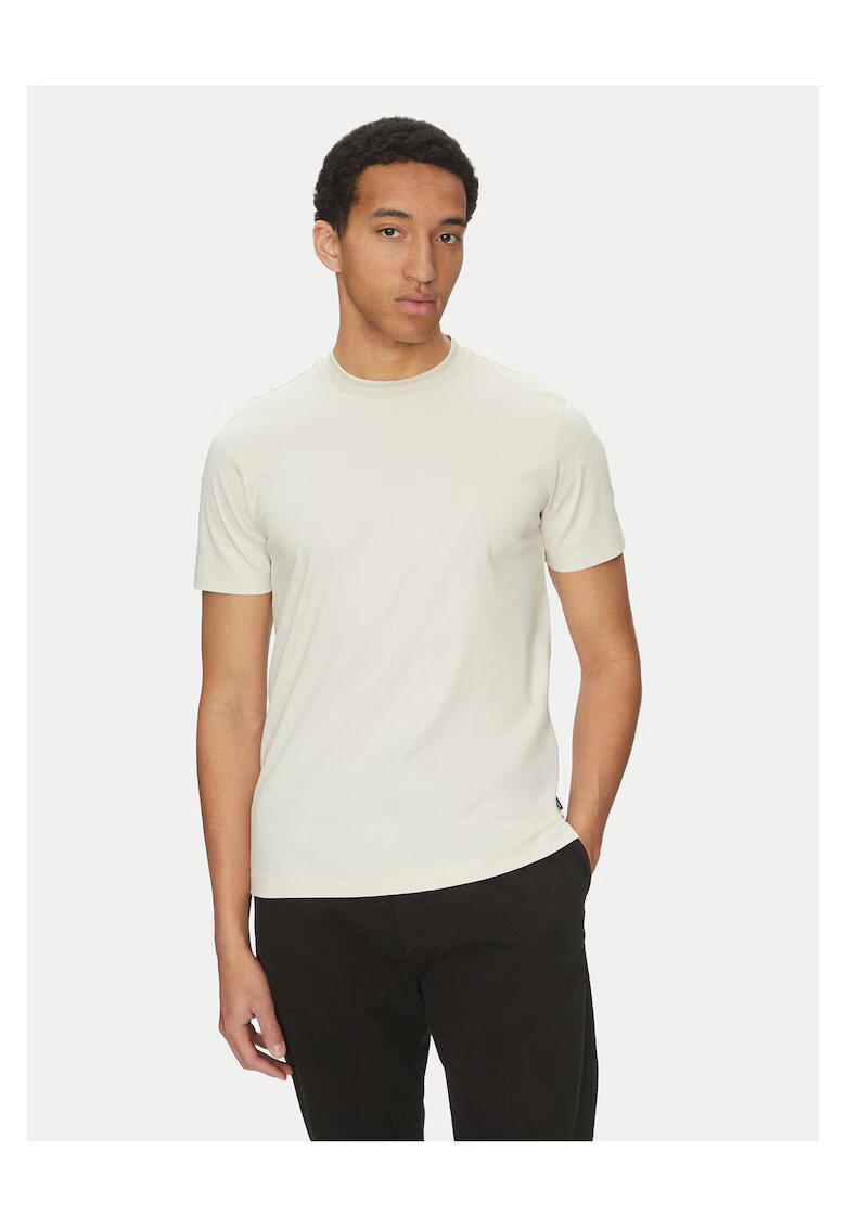BOSS Tricou barbat ecru - material bumbac