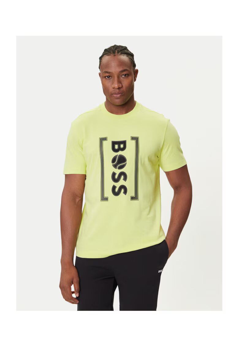 BOSS Tricou barbat verde - bumbac