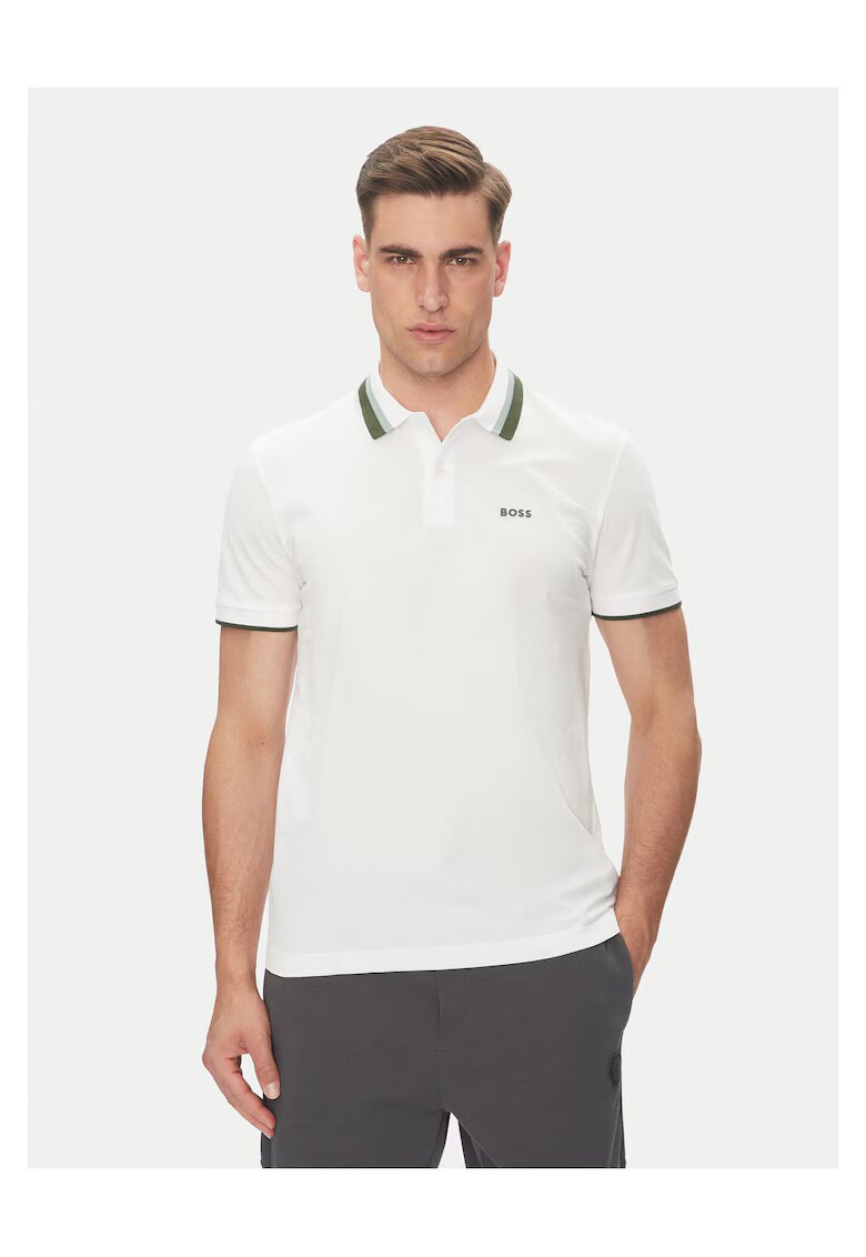BOSS Tricou barbati alb/verde - Alb