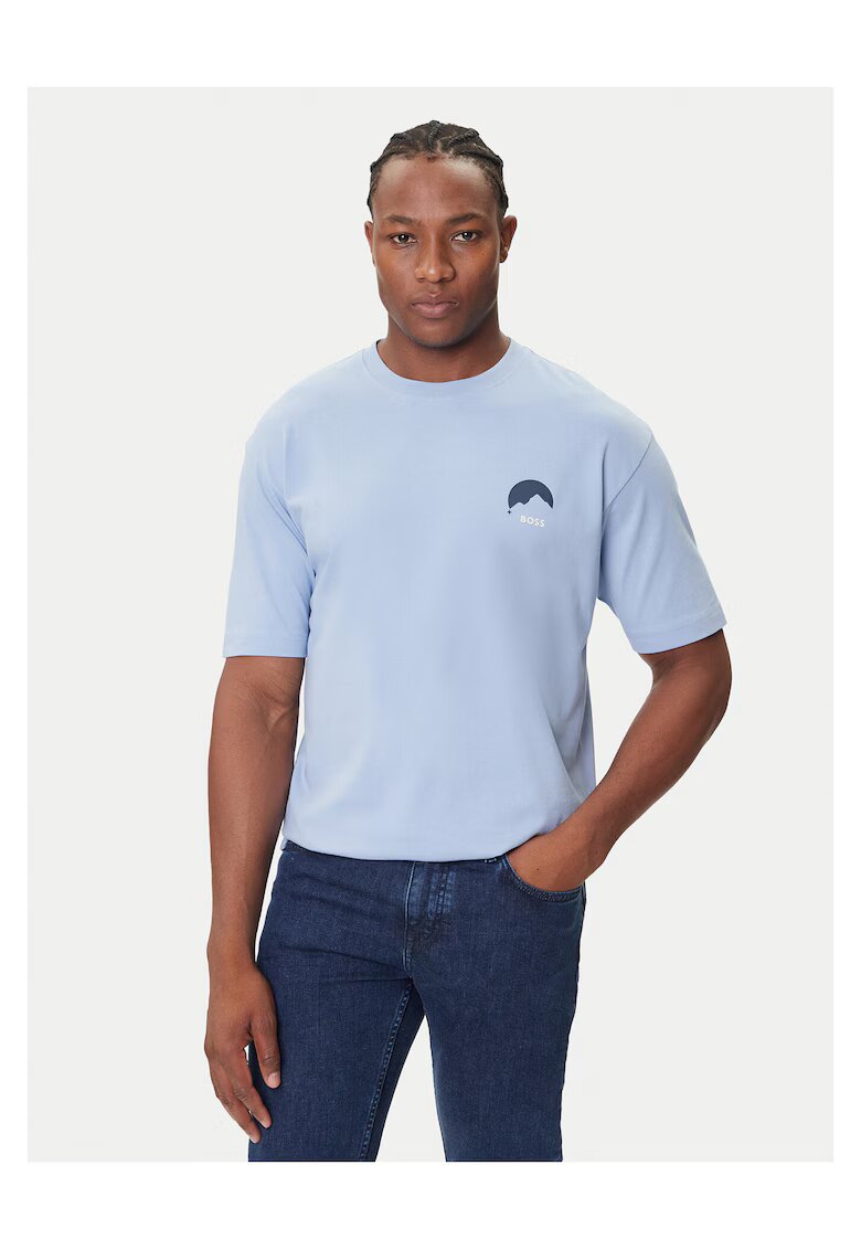 BOSS Tricou barbati albastru - bumbac -