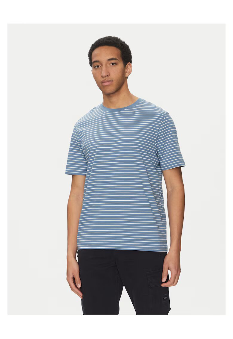 BOSS Tricou barbati albastru - bumbac - in dungi