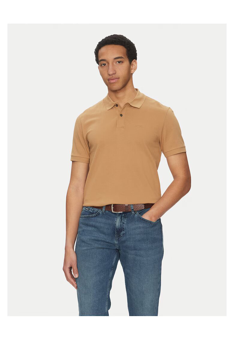 BOSS Tricou barbati bej - din material 100% bumbac