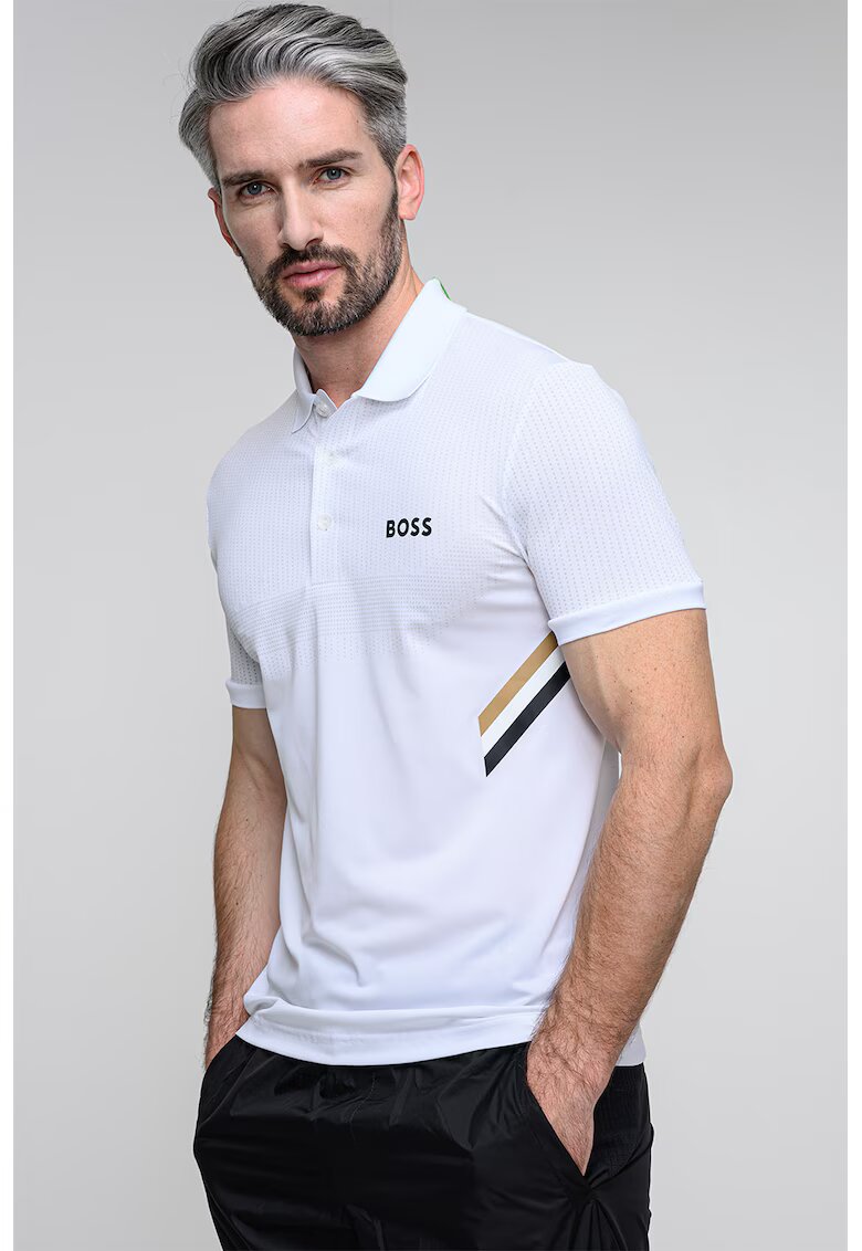 BOSS Tricou cu accente in dungi - Alb