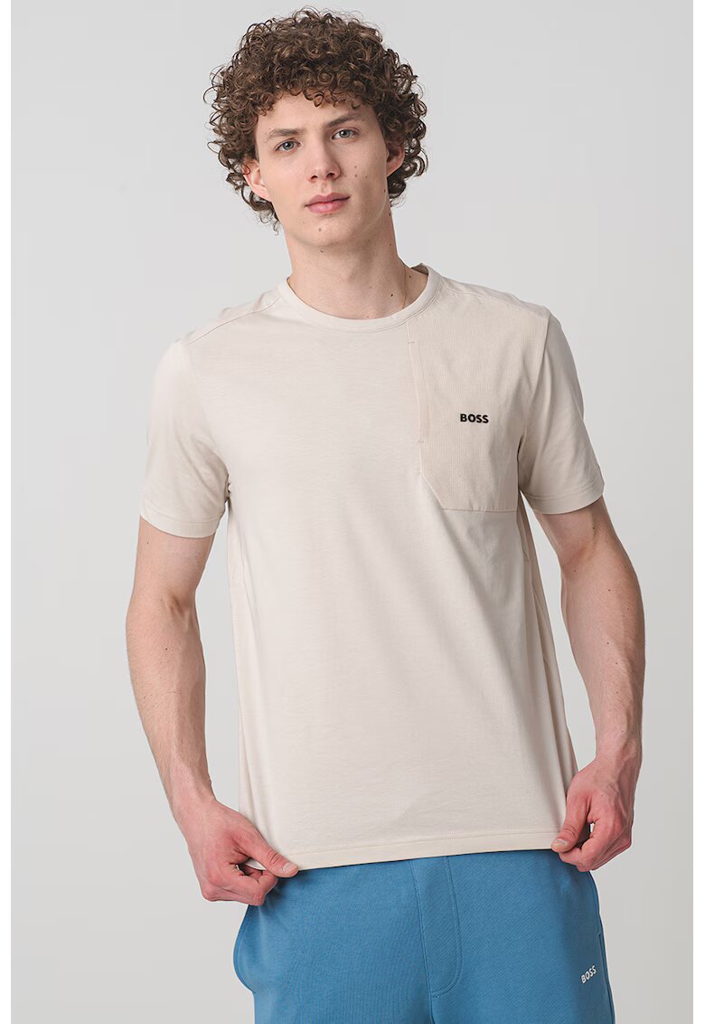 BOSS Tricou cu buzunar pe piept - Alb fildes