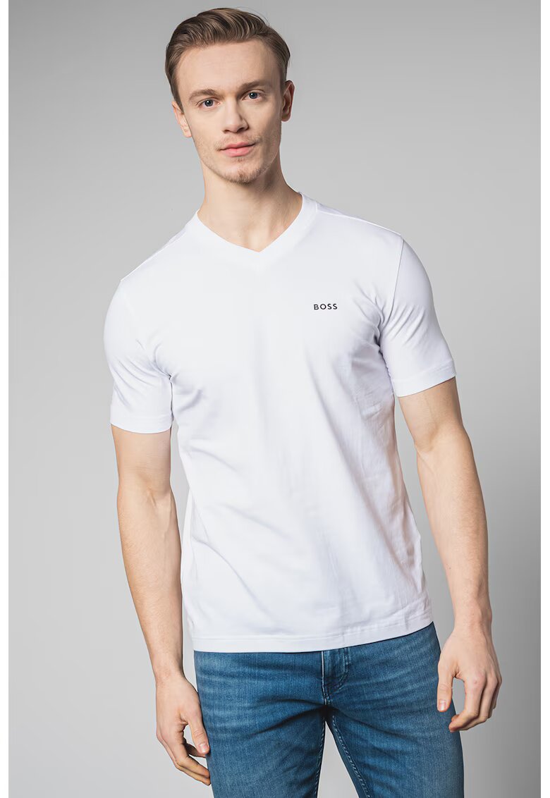 BOSS Tricou cu decolteu in V - Alb optic