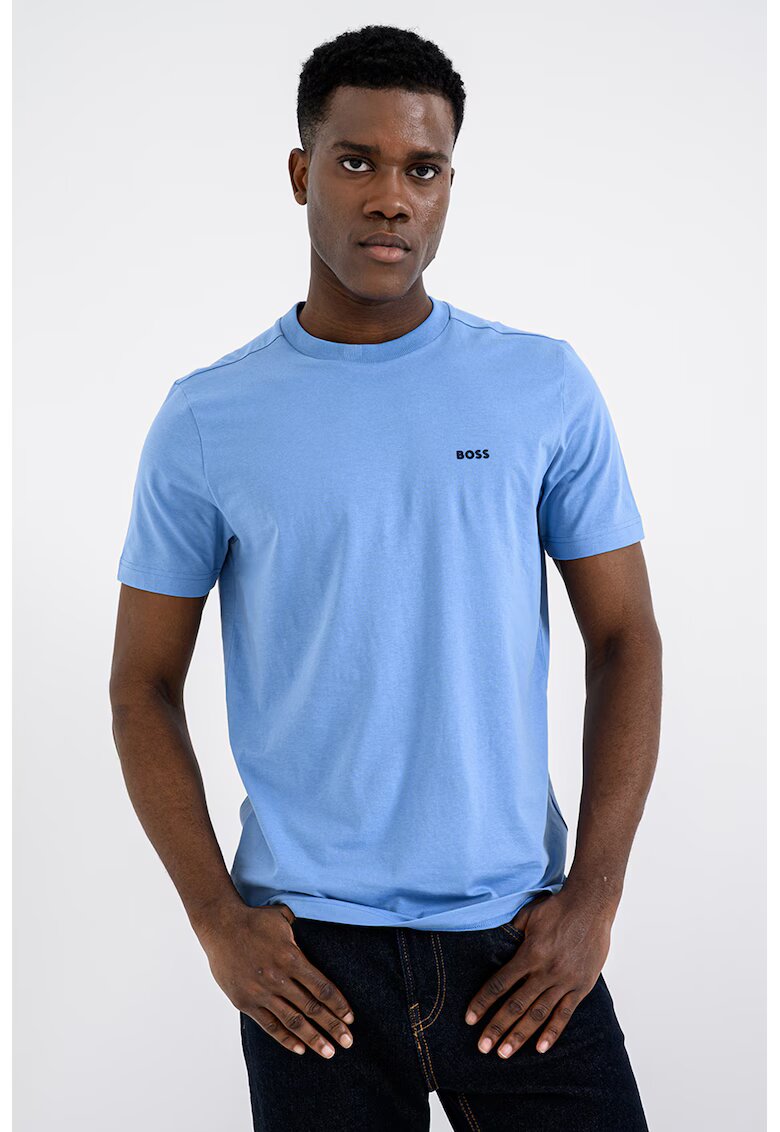 BOSS Tricou cu decolteu la baza gatului - Albastru pastel/Albastru glaciar