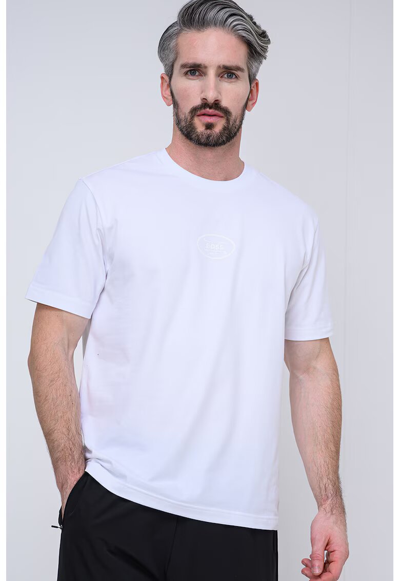 BOSS Tricou cu decolteu la baza gatului si logo discret - Alb optic
