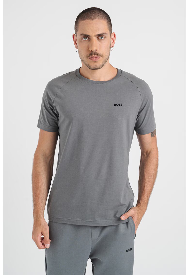 BOSS Tricou cu decolteu la baza gatului si logo - Gri