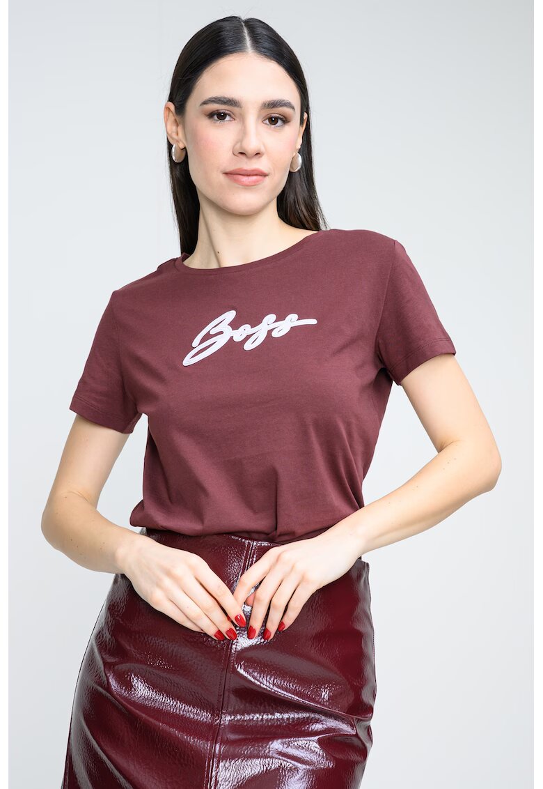 BOSS Tricou cu decolteu la baza gatului si logo - Visiniu
