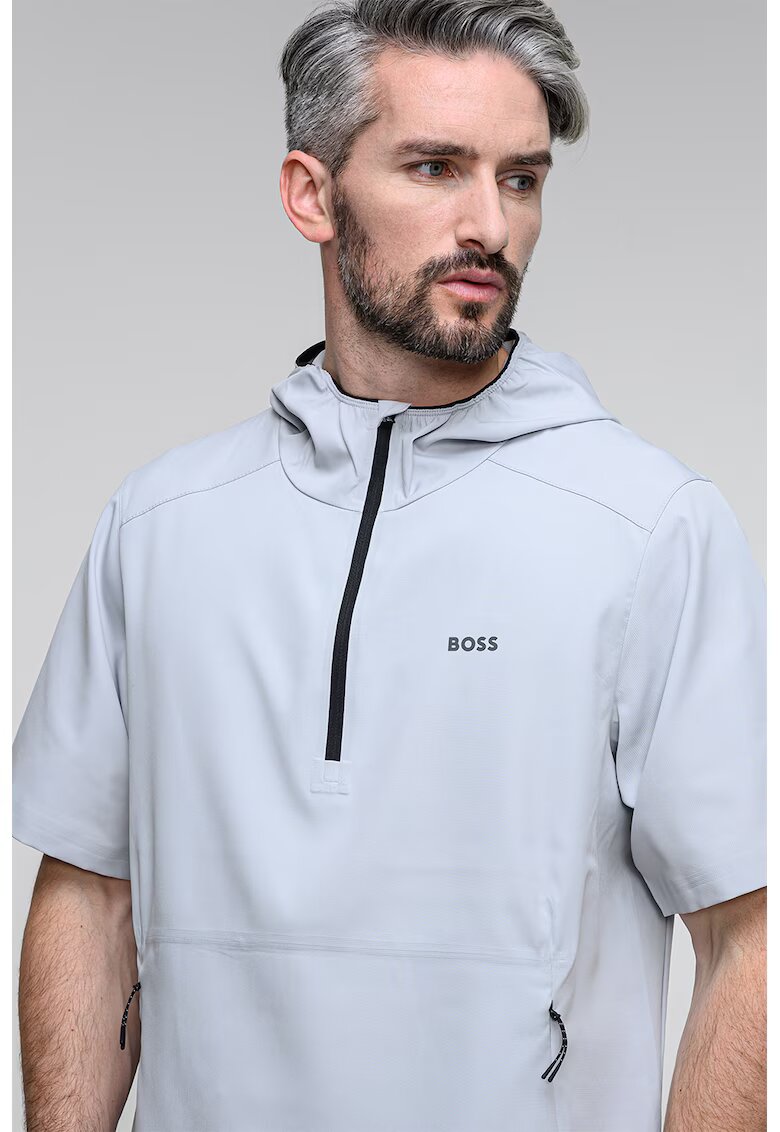 BOSS Tricou cu gluga si fenta cu fermoar - Gri deschis