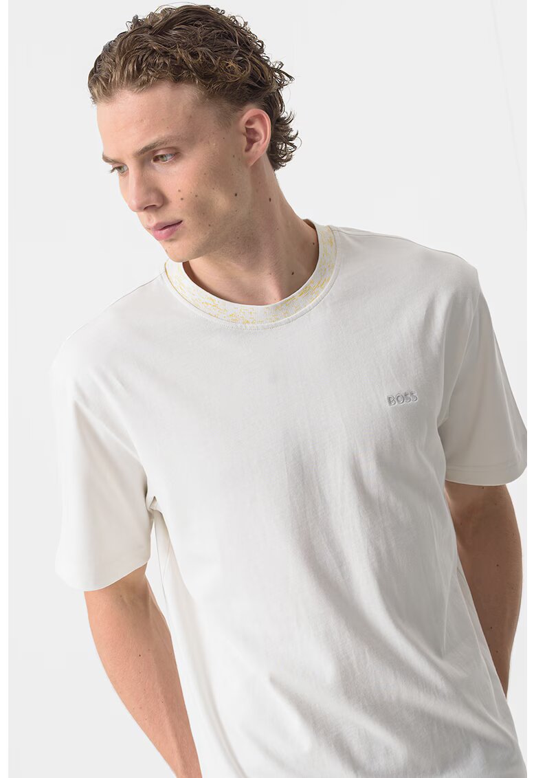 BOSS Tricou de bumbac cu decolteu la baza gatului - Galben pal/Alb murdar