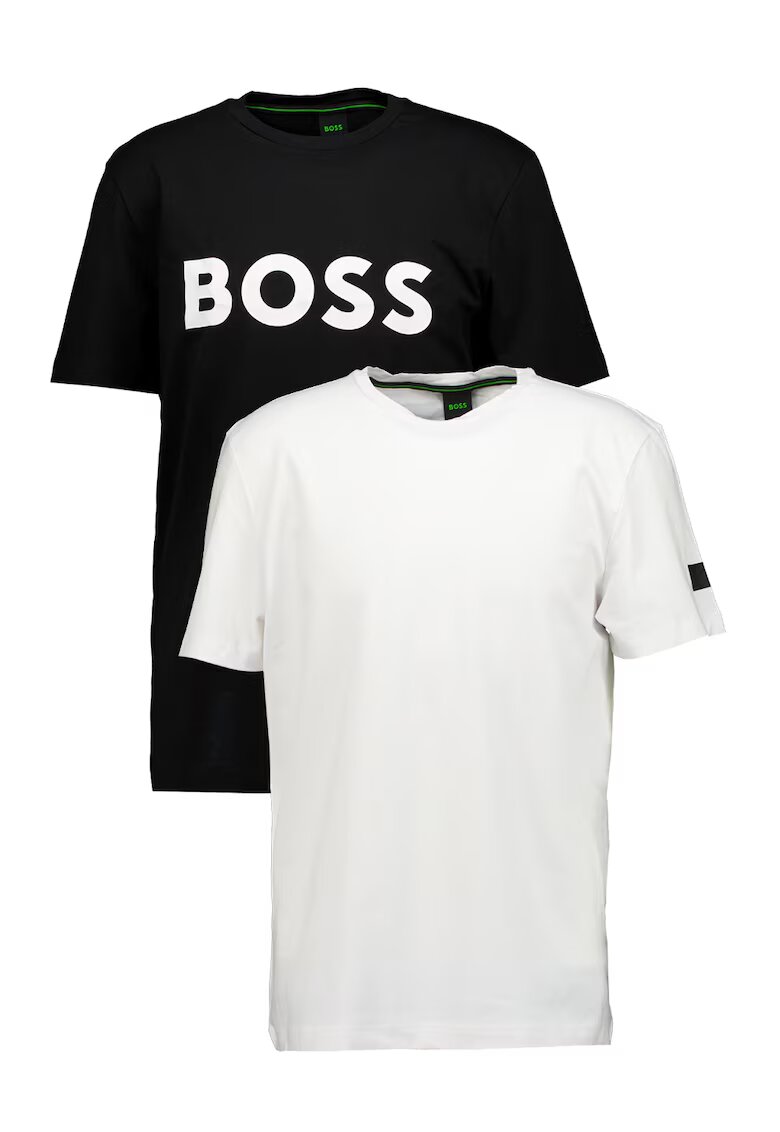 BOSS Tricou din amestec de bumbac cu imprimeu logo - Alb/Negru
