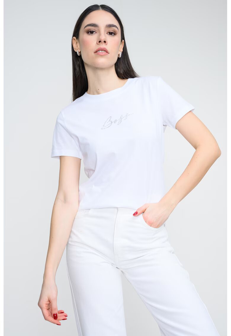 BOSS Tricou din bumbac cu logo - Alb optic