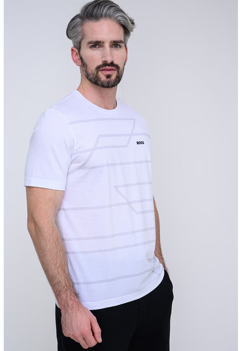 BOSS Tricou din bumbac cu model - Alb/Gri deschis