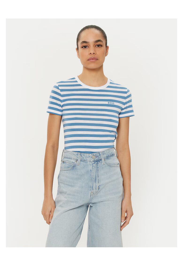 BOSS Tricou - Dungi - Albastru/Alb