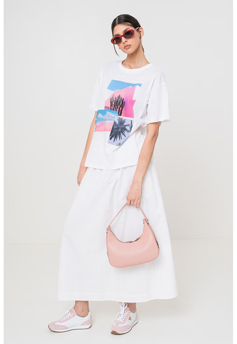 BOSS Tricou lejer cu imprimeu grafic - Alb