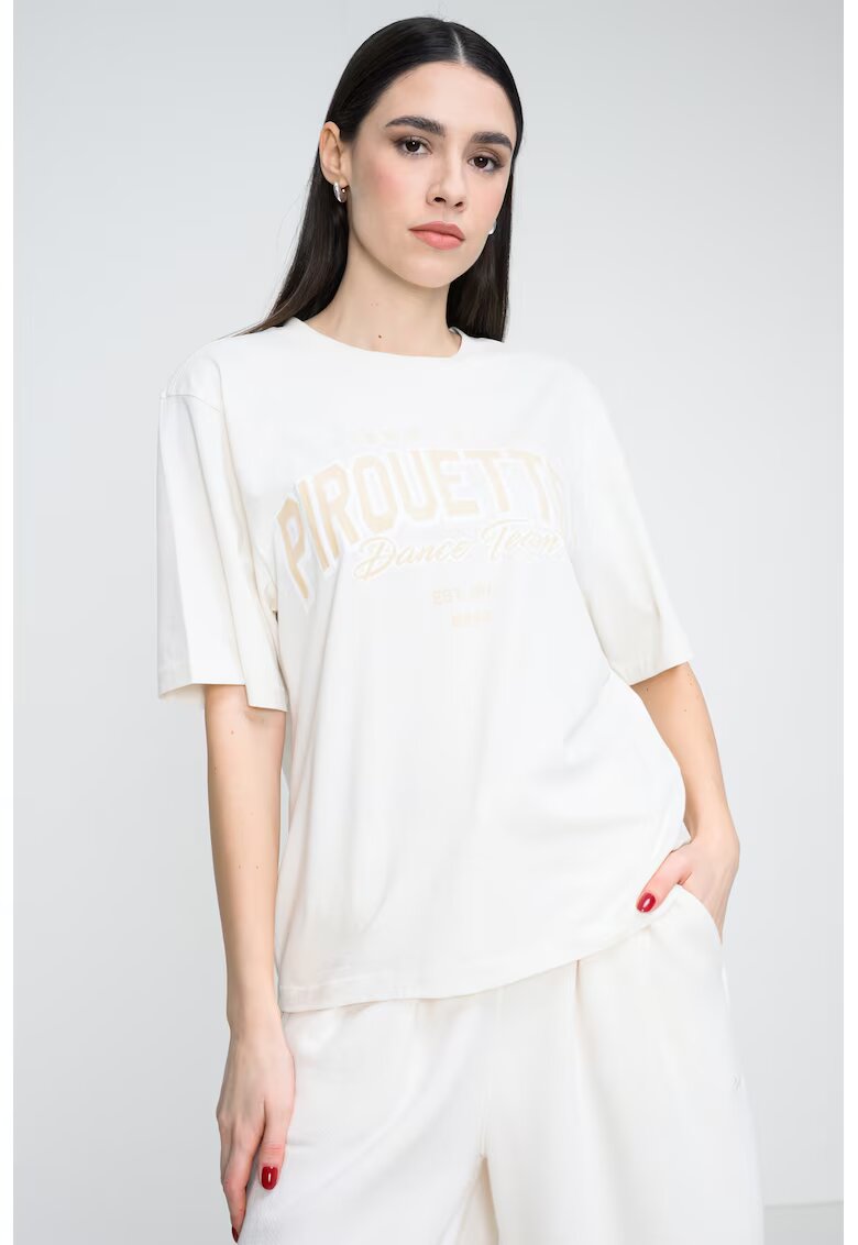 BOSS Tricou lejer cu imprimeu text pe partea din fata - Alb fildes