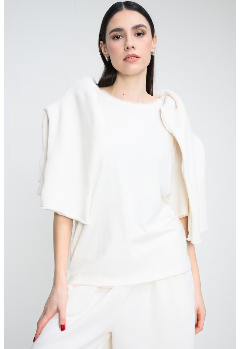 BOSS Tricou lejer din bumbac cu model uni - Alb fildes