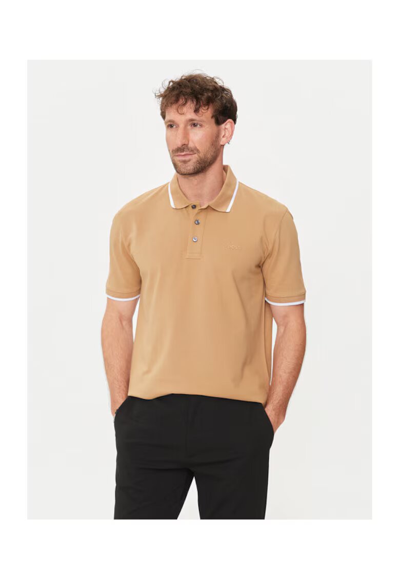 BOSS Tricou polo bej/alb - bumbac - Bej