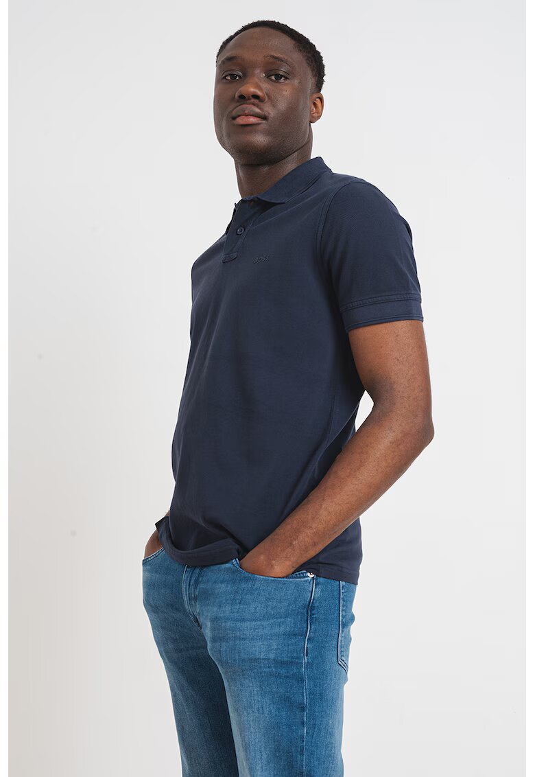 BOSS Tricou polo de bumbac pique Prime - Bleumarin
