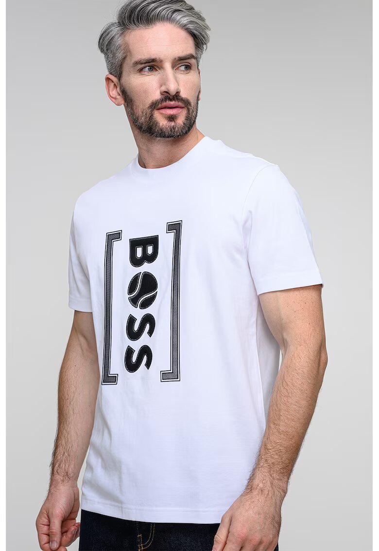 BOSS Tricou relaxed fit cu imprimeu logo frontal Iconic - Negru/Alb optic