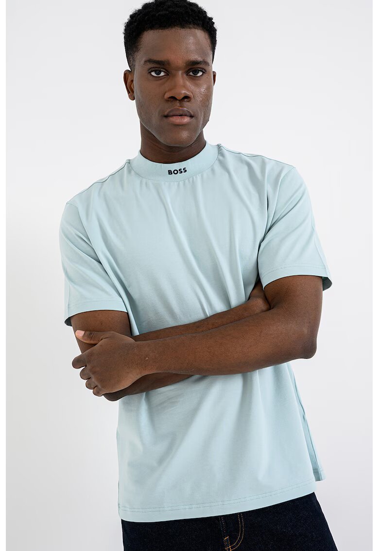 BOSS Tricou uni cu decolteu la baza gatului - Albastru aquamarin