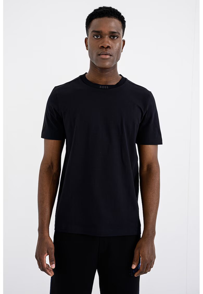 BOSS Tricou uni de bumbac cu decolteu la baza gatului - Gri antracit