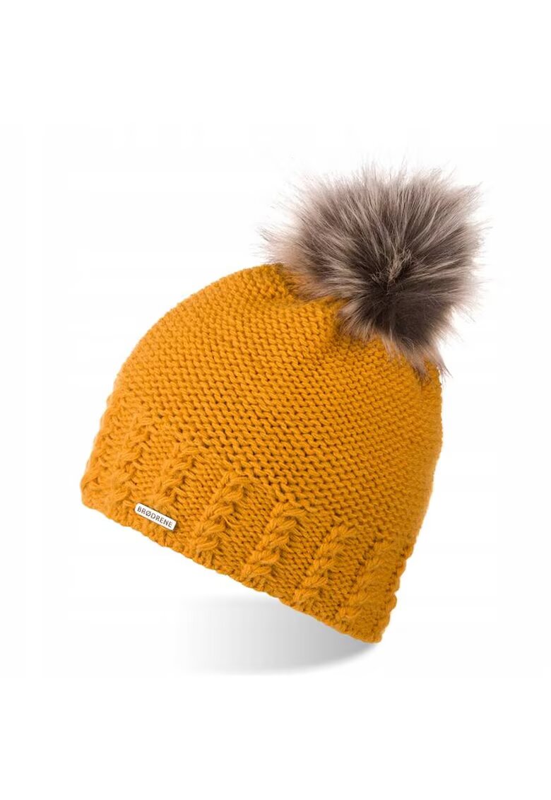 Broedrene Caciula cu ciucure dama - Brodrene - Lana - 55-58 cm - Galben