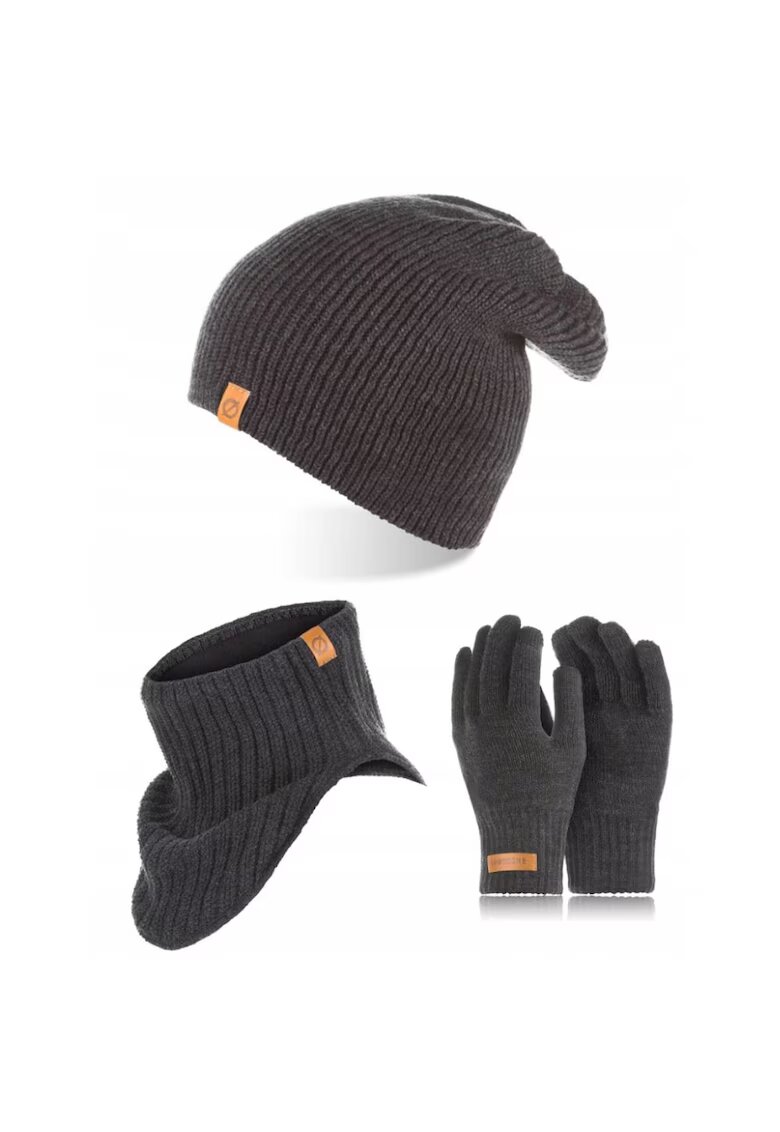 Broedrene Set caciula cu fular si manusi barbati Brodrene - Acril - Gri inchis